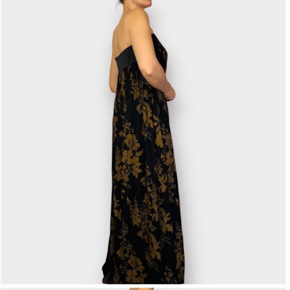 Reformation Strapless Black Brown Floral Gown Maribelle Night Garden - Picture 2 of 4